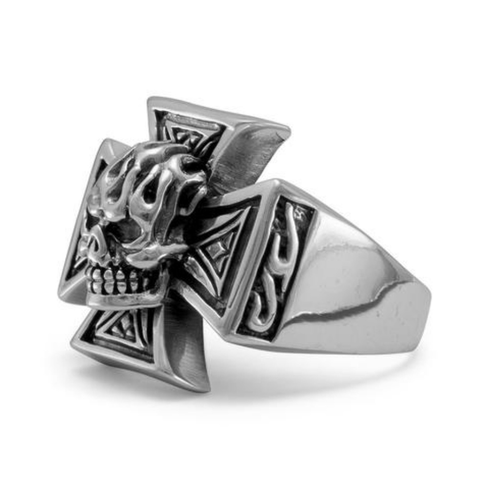 3 pcs. Oxidized Maltese Cross and Skull Ring